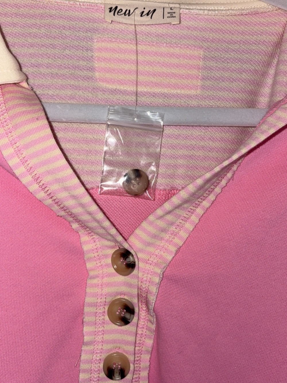 Pink Button-Front Rugby Pullover Top - Picture 5 of 8
